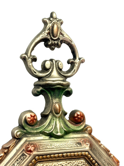 Pair Cast Aluminum 1920s Wall Sconces with Silver Red and Green Finish #2681