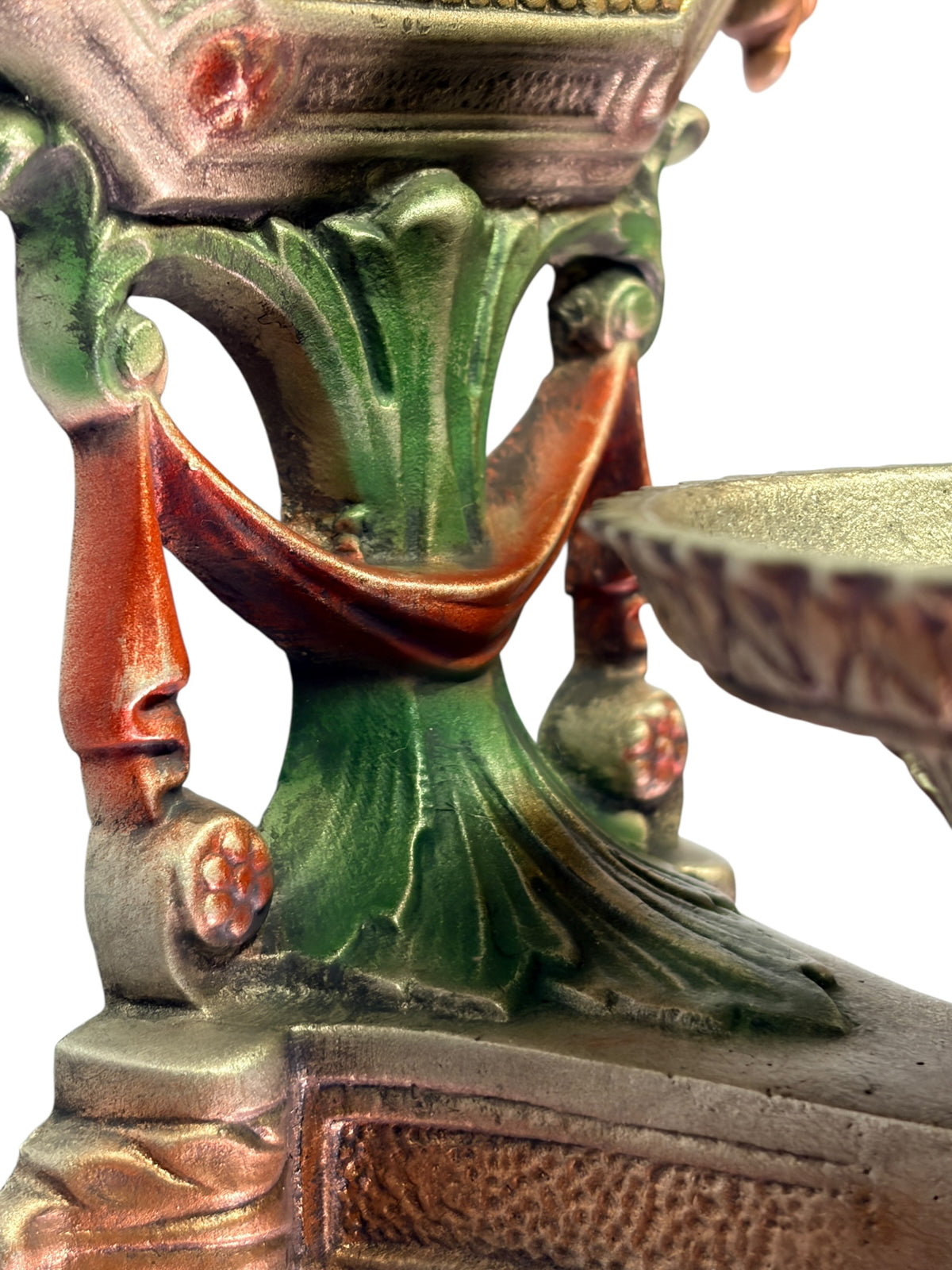 Pair Cast Aluminum 1920s Wall Sconces with Silver Red and Green Finish #2681