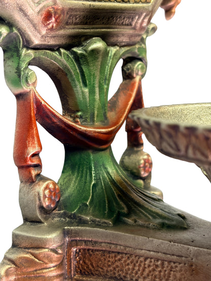 Pair Cast Aluminum 1920s Wall Sconces with Silver Red and Green Finish #2681