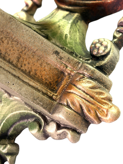 Pair Cast Aluminum 1920s Wall Sconces with Silver Red and Green Finish #2681