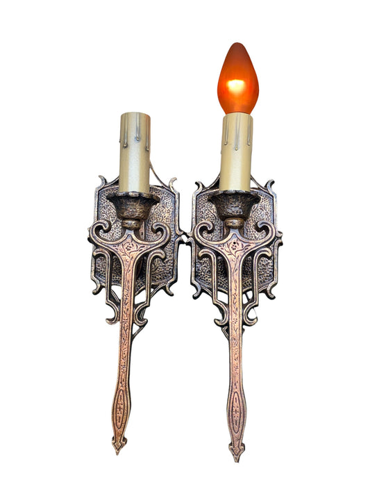 Spanish Revival Wall Sconces with Old Gold Finish in Cast Aluminum #2682