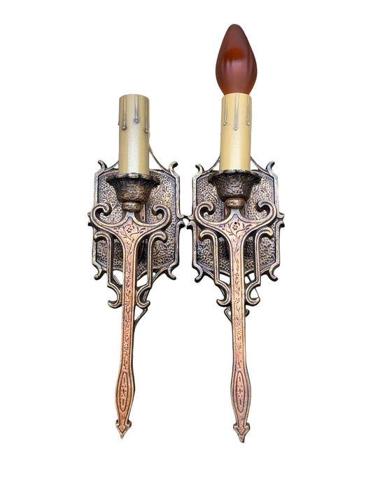 Spanish Revival Wall Sconces with Old Gold Finish in Cast Aluminum #2682