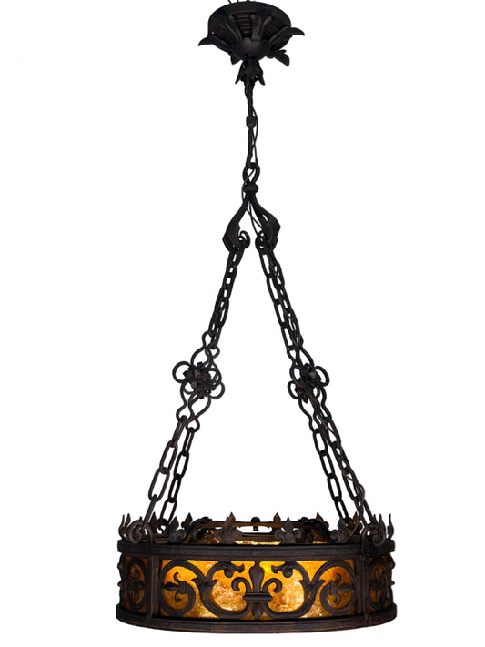 Cast Wrought Iron Spanish Revival  Chandelier with Mica Panels #2557