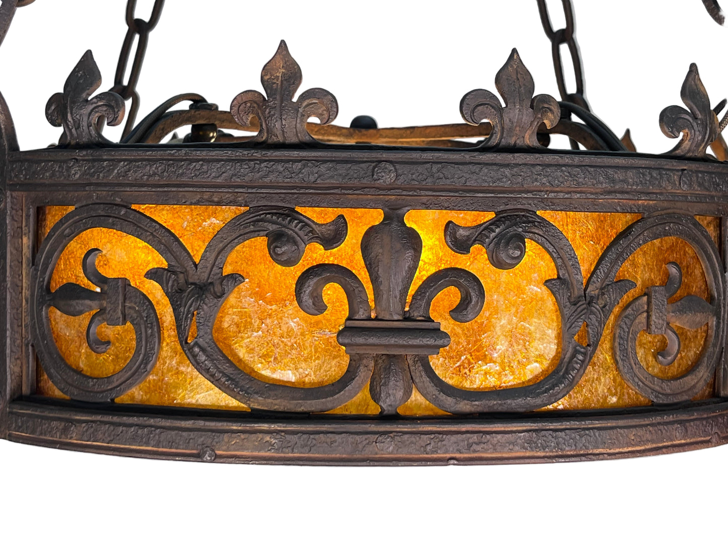 Cast Wrought Iron Spanish Revival  Chandelier with Mica Panels #2557
