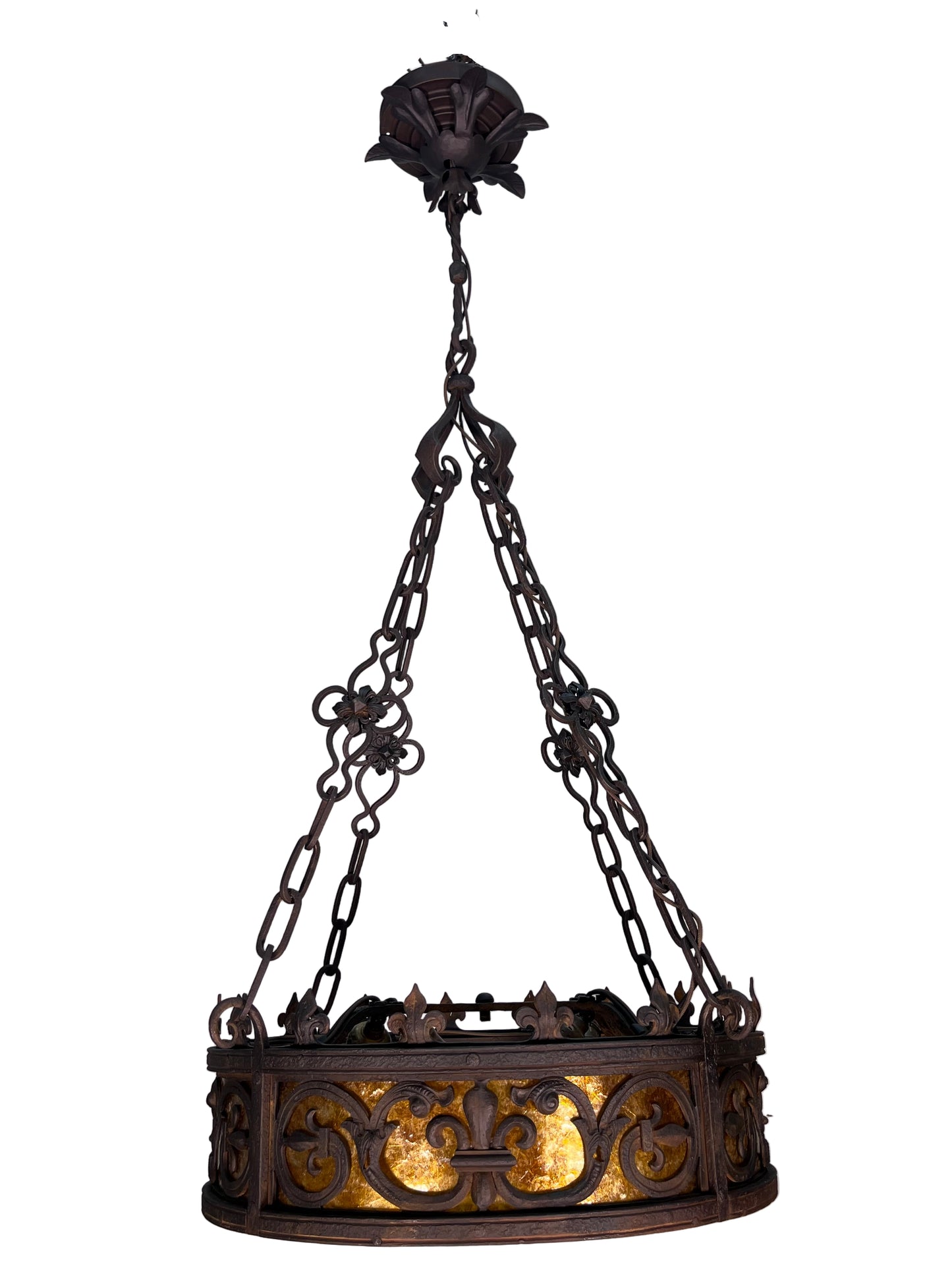 Cast Wrought Iron Spanish Revival  Chandelier with Mica Panels #2557