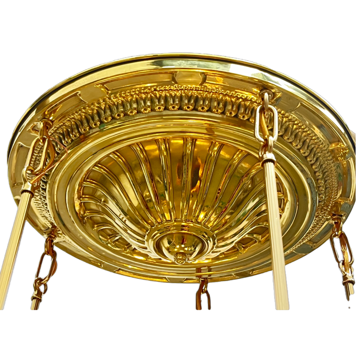 Polished Brass Pan 5 Light with Acid Etched Shades #2525