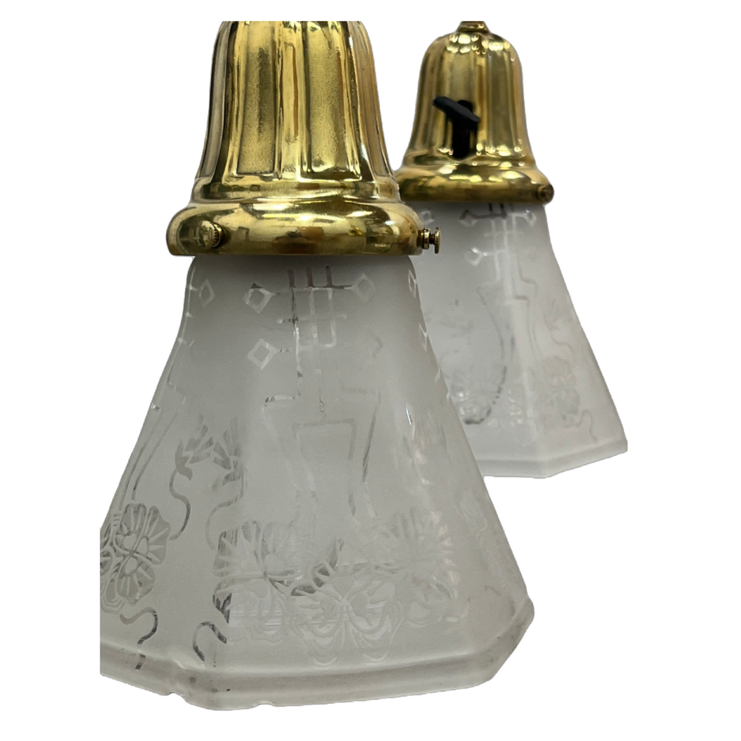 Polished Brass Pan 5 Light with Acid Etched Shades #2525