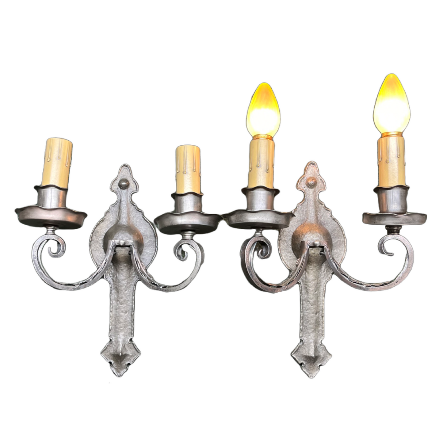 Two (of Four) Nickel Plated Double Candle Sconces #2452