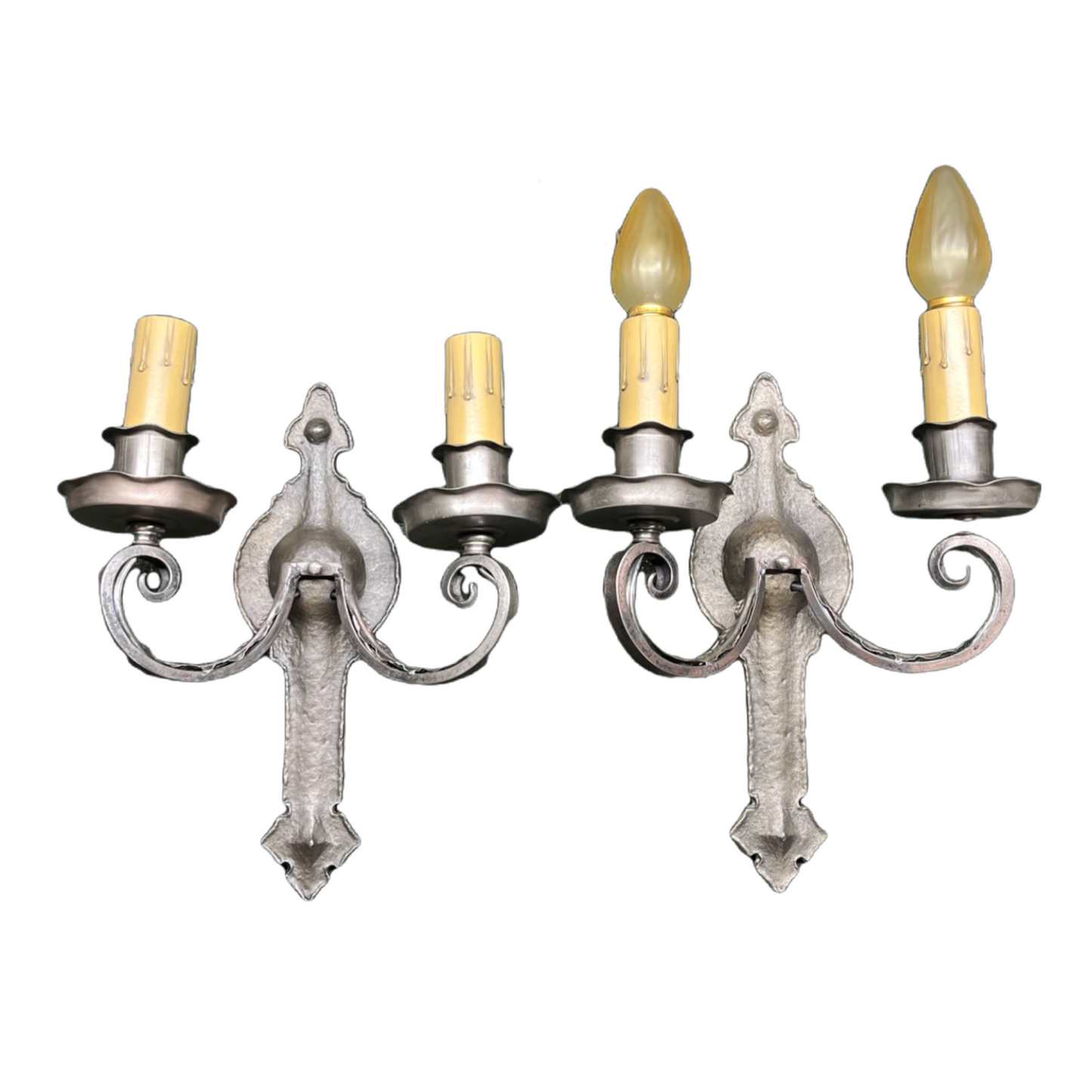 Two (of Four) Nickel Plated Double Candle Sconces #2452