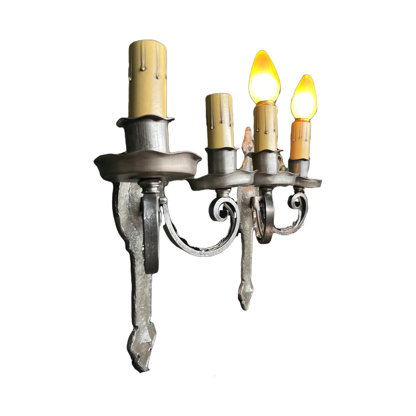 Two (of Four) Nickel Plated Double Candle Sconces #2452