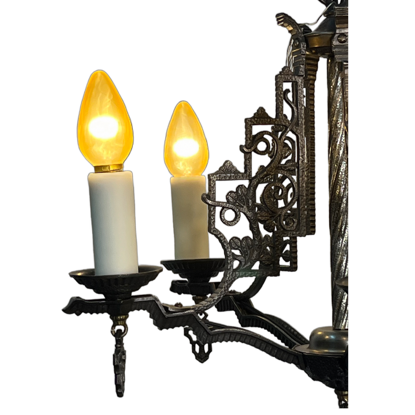 Cast Iron 5 Light Chandelier with White Resin Candlesleeves #2502