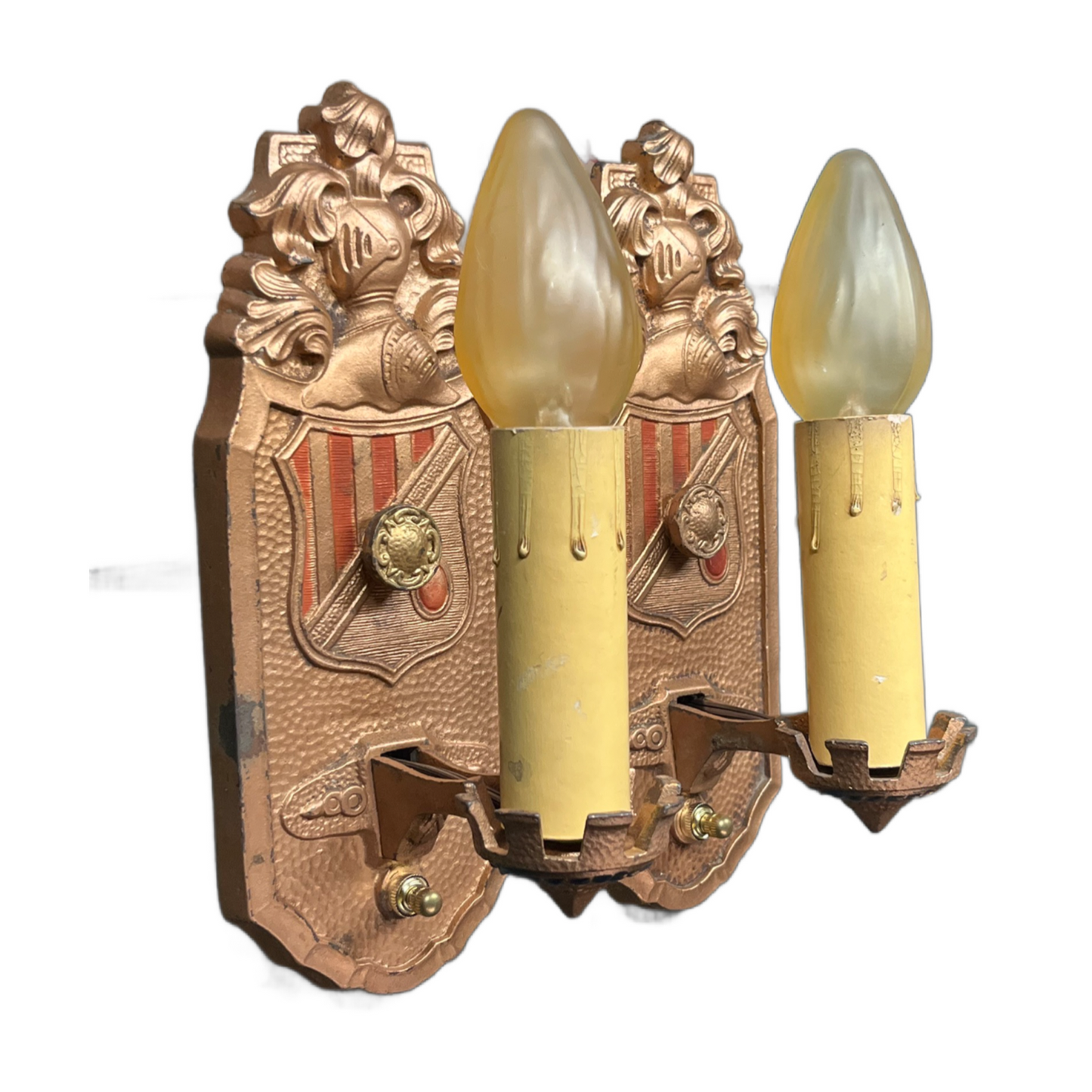 Pair Romantic Revival Knight Sconces