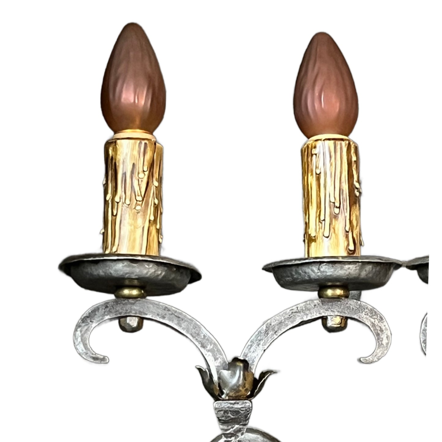 Pair Spanish Revival Wall Sconces in Bare Steel and Iron  #2511