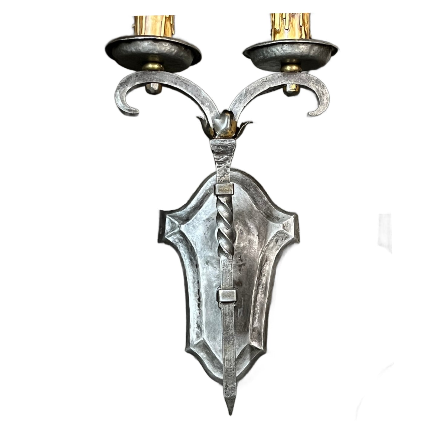 Pair Spanish Revival Wall Sconces in Bare Steel and Iron  #2511