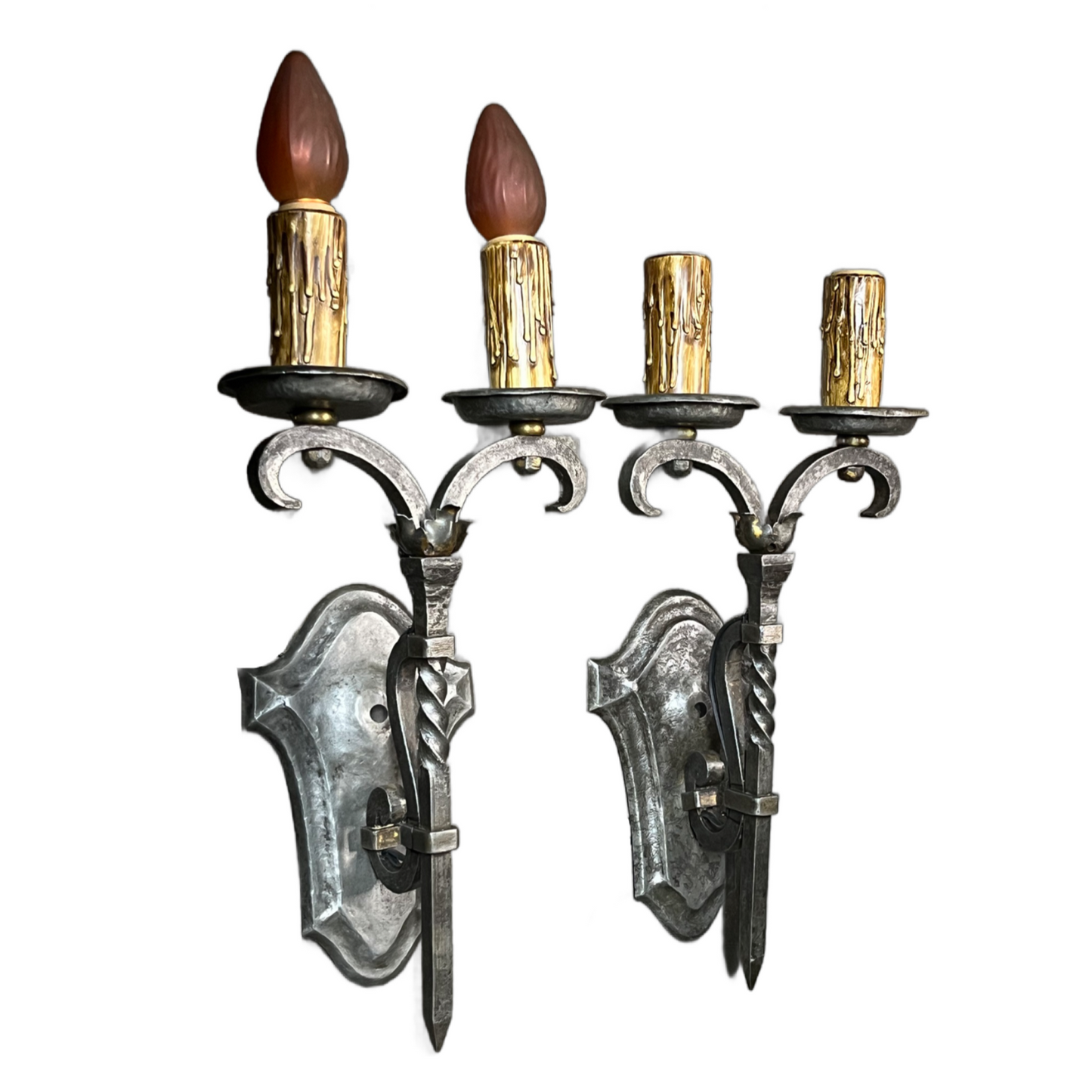 Pair Spanish Revival Wall Sconces in Bare Steel and Iron  #2511