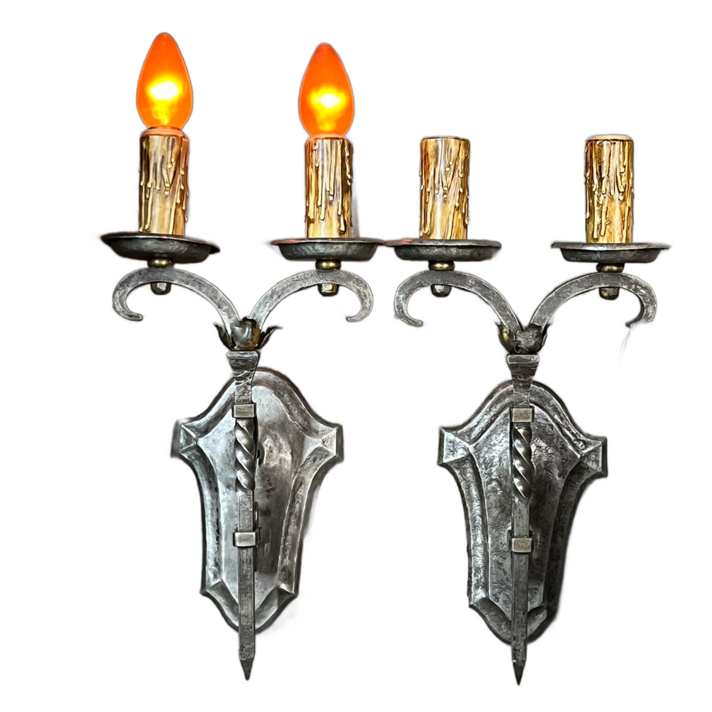 Pair Spanish Revival Wall Sconces in Bare Steel and Iron  #2511