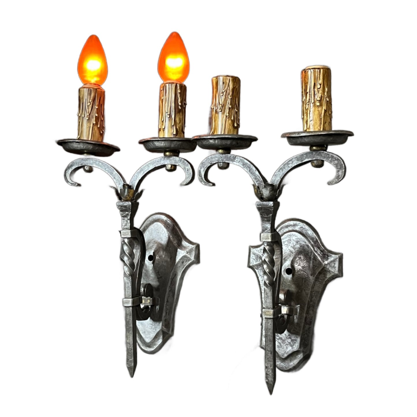 Pair Spanish Revival Wall Sconces in Bare Steel and Iron  #2511