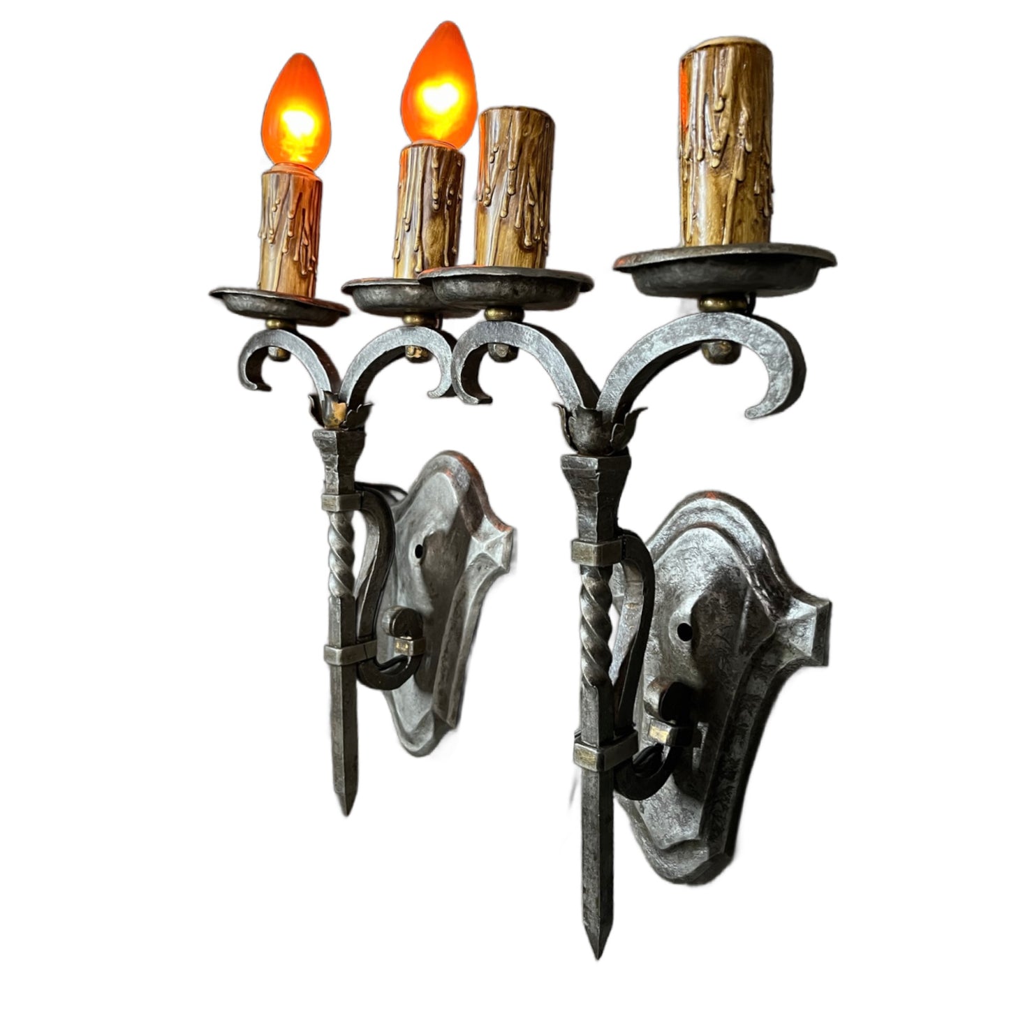 Pair Spanish Revival Wall Sconces in Bare Steel and Iron  #2511