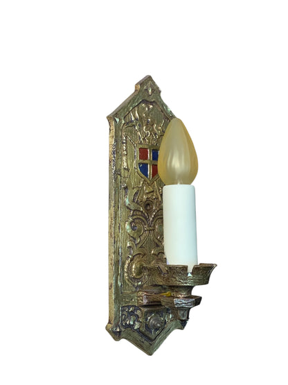Stunning 1910s or 1920s Cast Brass Tudor or Romantic Revival Wall Sconce #2353