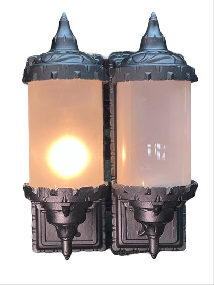 Pair Exterior Sconces with Frosted Cylinder Shades