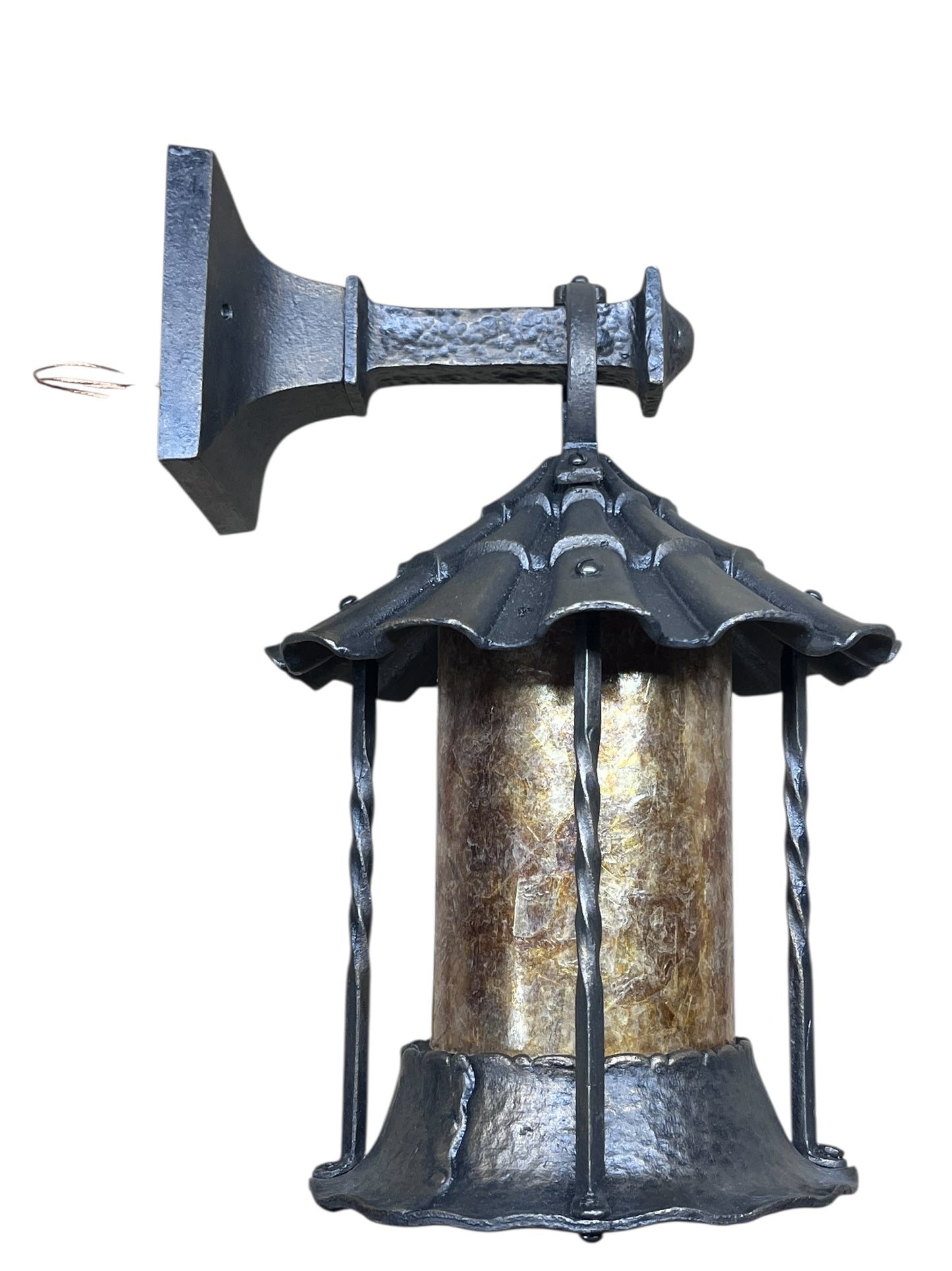 Spanish Revival Outdoor Wall Lantern with Original Glass, Bronze Paint #2559