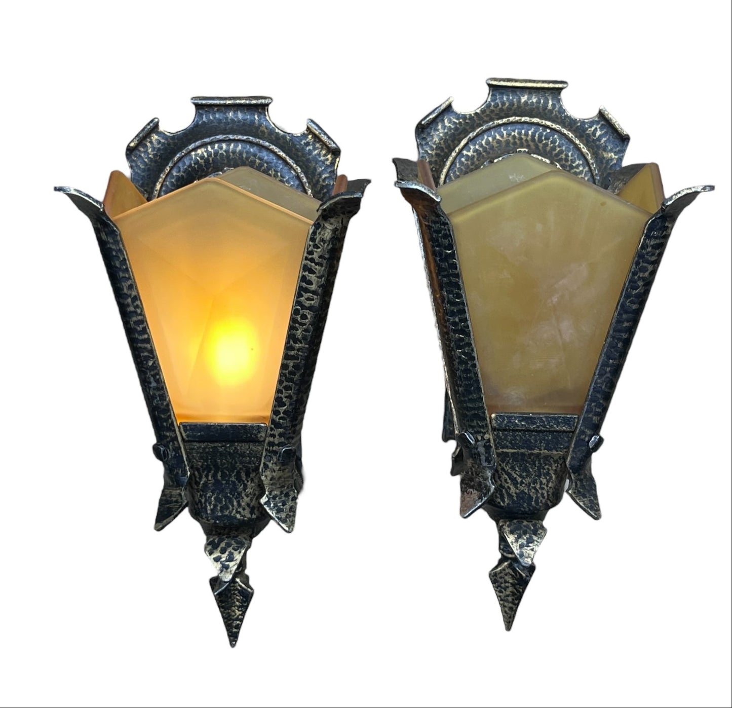 1920s Sconces with Amber Glass Shades