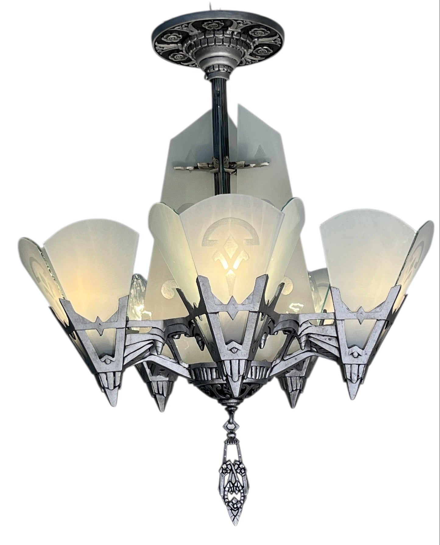 Art Deco Chandelier with Flat Panels of Glass