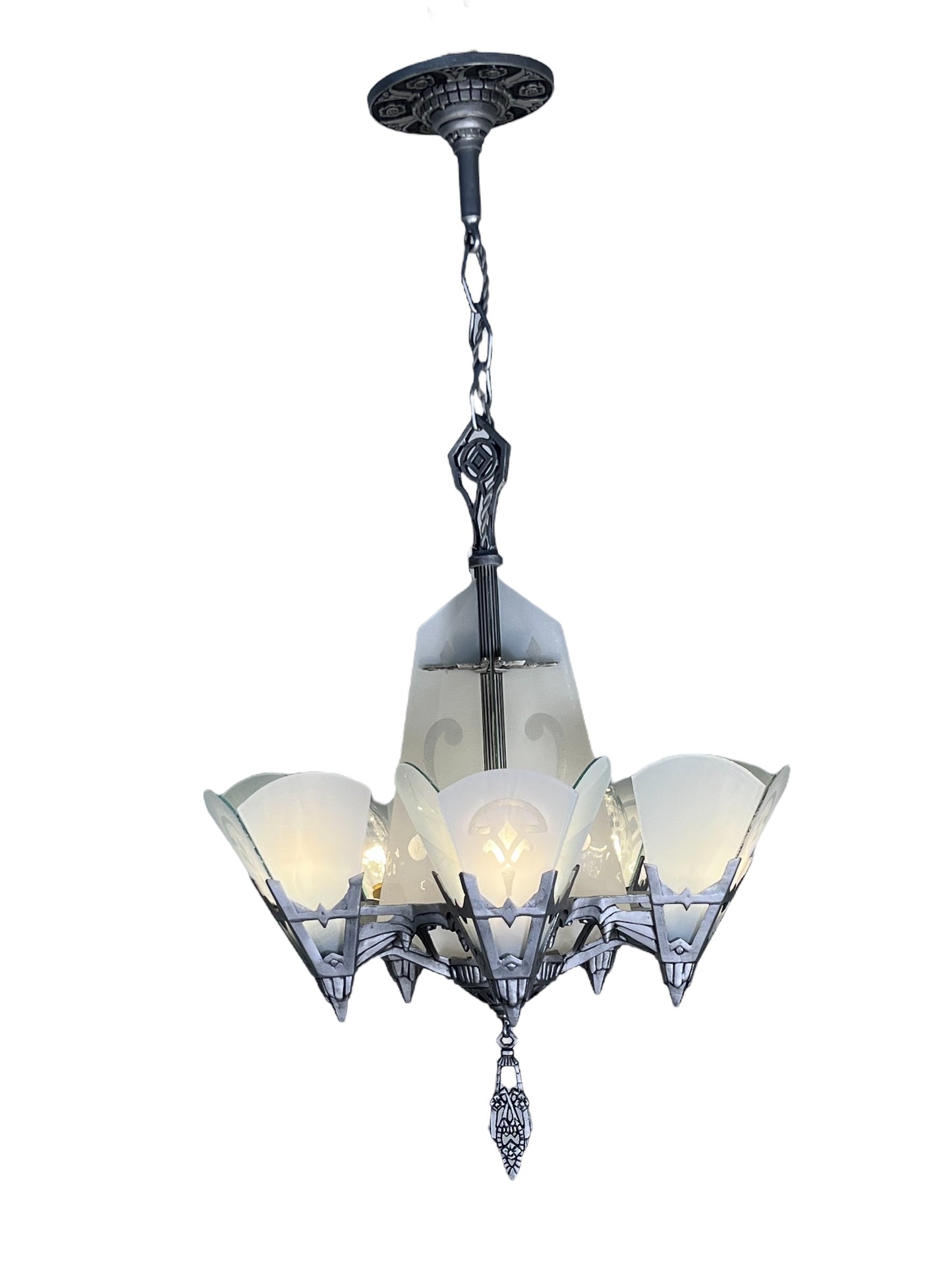 Art Deco Flat Glass Panel Chandelier for Tall Ceilings #2580
