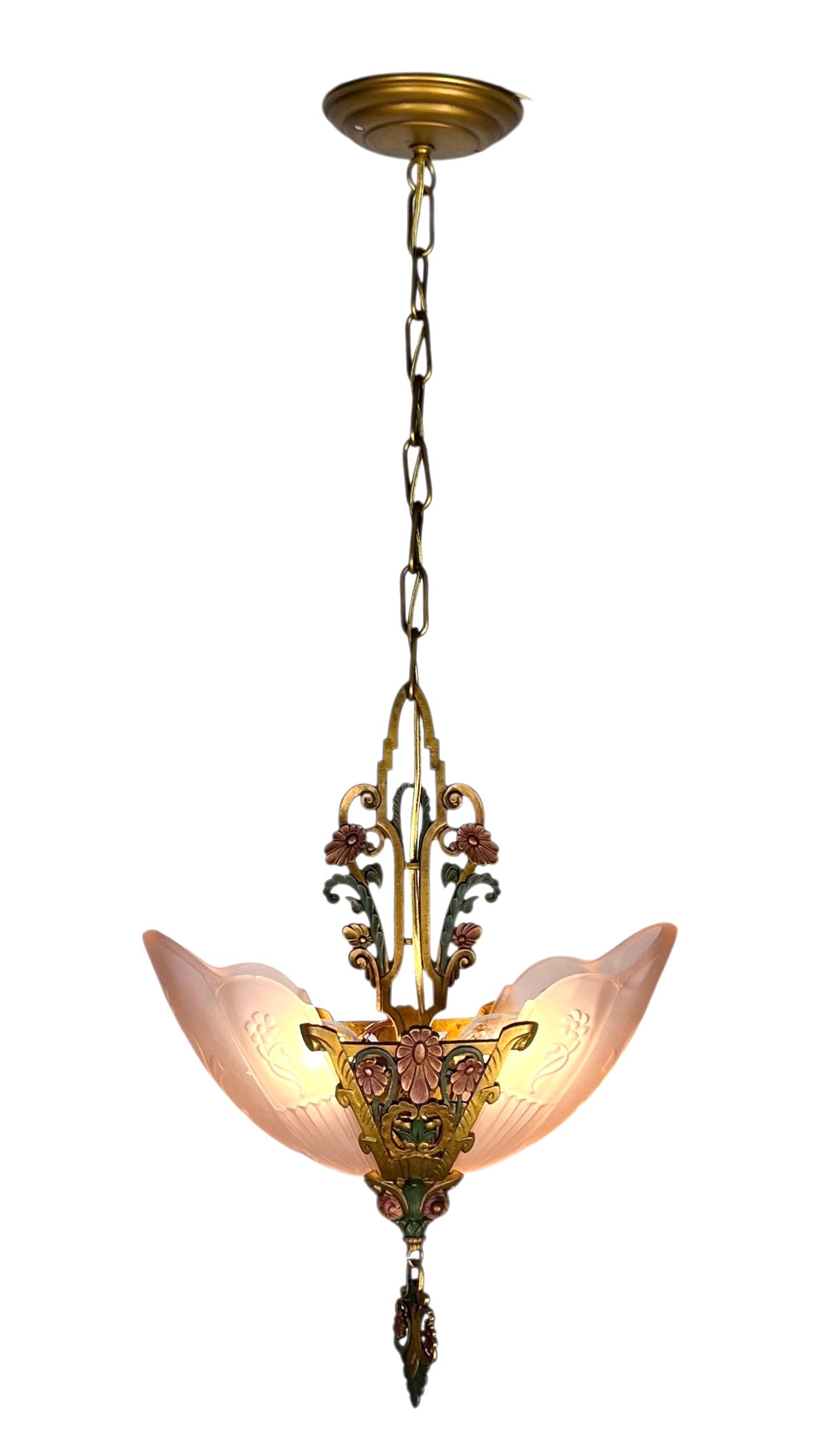 Art Deco Pink Slip Shade 2 Light Pendant
