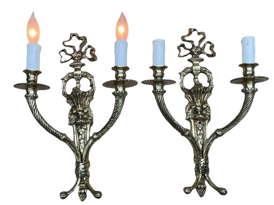 Heavy Cast Brass Wall Sconces 1910s