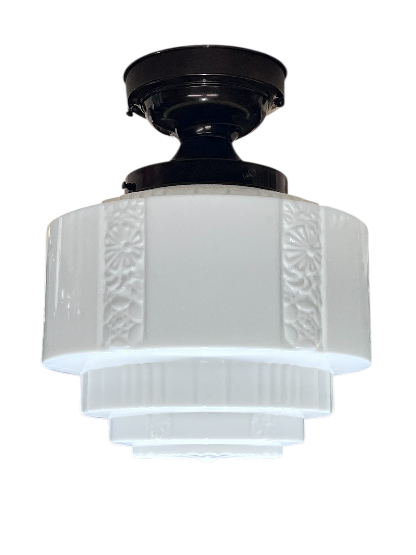 Art Deco Wedding Cake Semi Flush Globe with Antique Fixture #2599