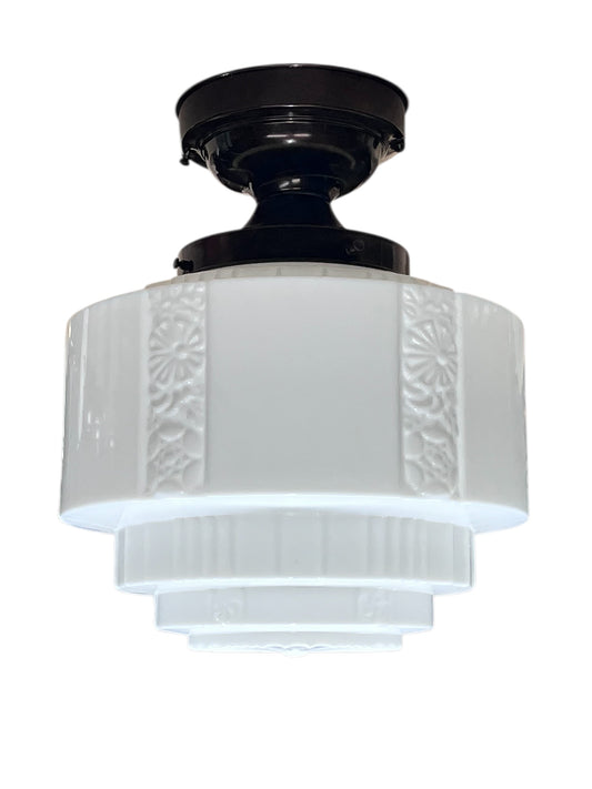 Art Deco Wedding Cake Semi Flush Globe with Antique Fixture #2599