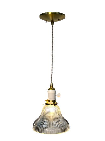 Holophane Shade circa 1920 Suspended from a Wire with Brushed Brass Canopy #2621