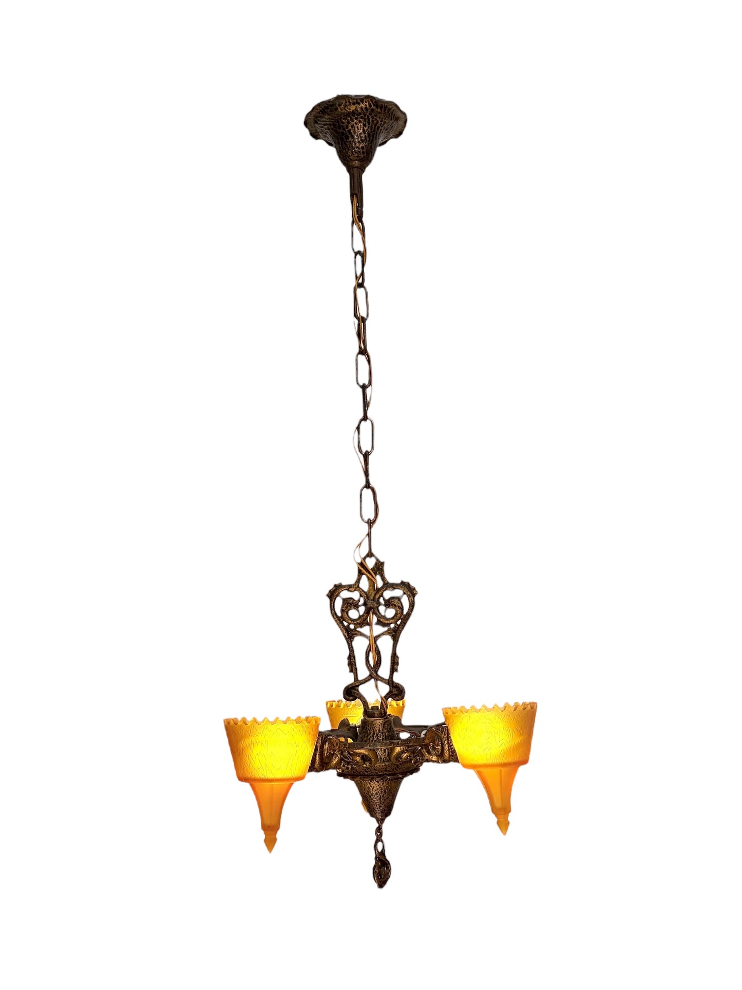 Art Deco Era Frankelite 3 Light Chandelier #891  ORIGINAL FINISH