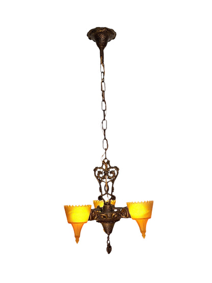 Art Deco Era Frankelite 3 Light Chandelier #891  ORIGINAL FINISH