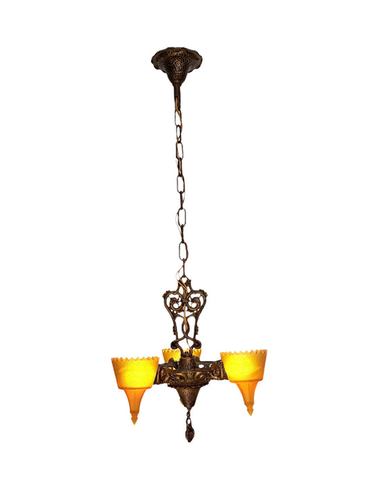 Art Deco Era Frankelite 3 Light Chandelier #891  ORIGINAL FINISH