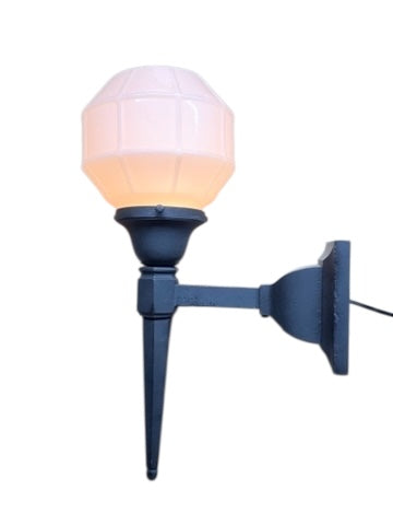 Black Long Tail Exterior Sconce with Milk Glass Shade #2568
