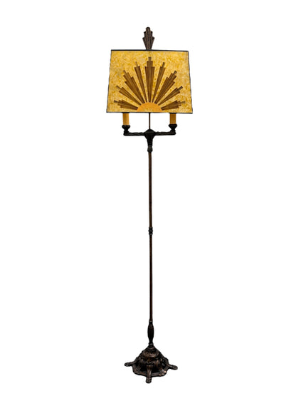 Art Deco Floor Lamp with Custom Golden Mica Shade #2627