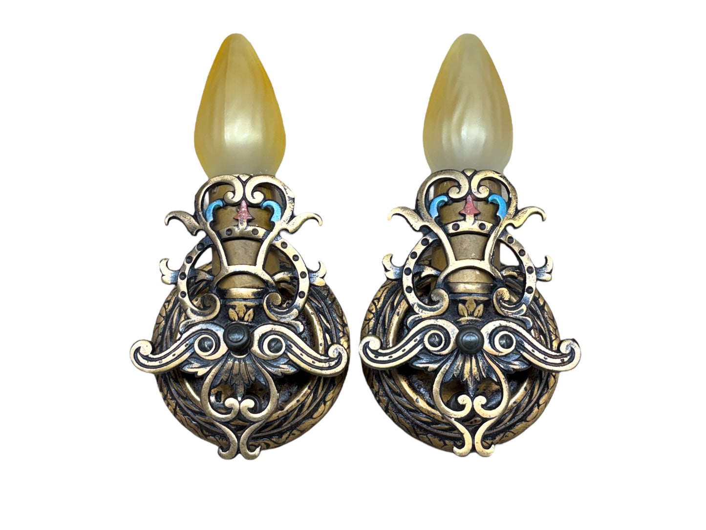Small Cast Bronze Wall Sconces with Original Finish #2635