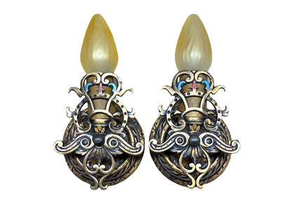 Small Cast Bronze Wall Sconces with Original Finish #2635