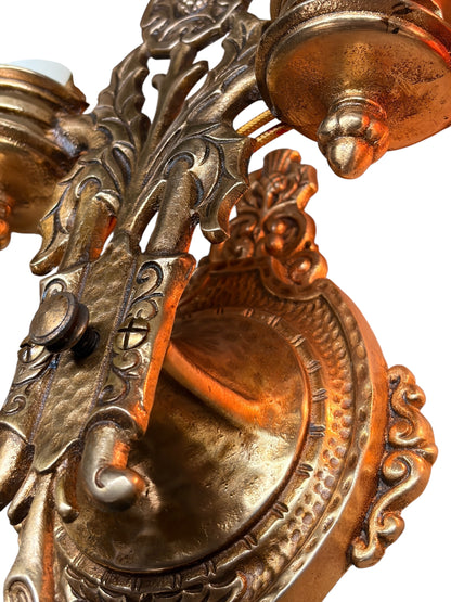 Four Double Cast Bronze Wall Sconces with  Mica Shields and Thistle Motif (priced per pair) #2633