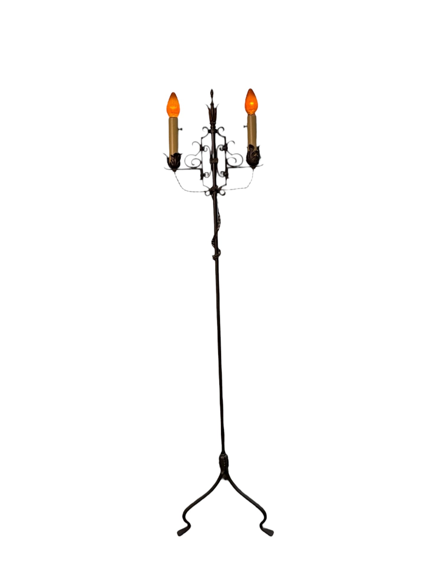 1920s Wrought Iron Spanish Revival Floor Lamp with Adjustable Height #2639