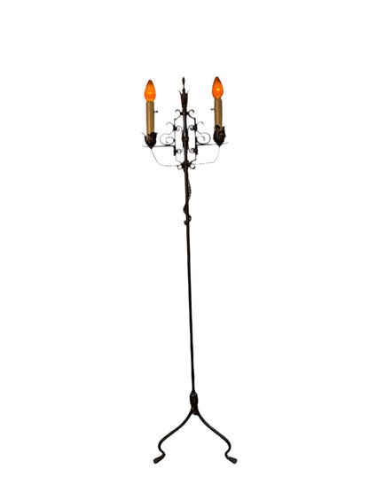 1920s Wrought Iron Spanish Revival Floor Lamp with Adjustable Height #2639