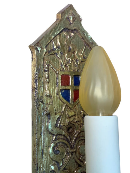 Stunning 1910s or 1920s Cast Brass Tudor or Romantic Revival Wall Sconce #2353