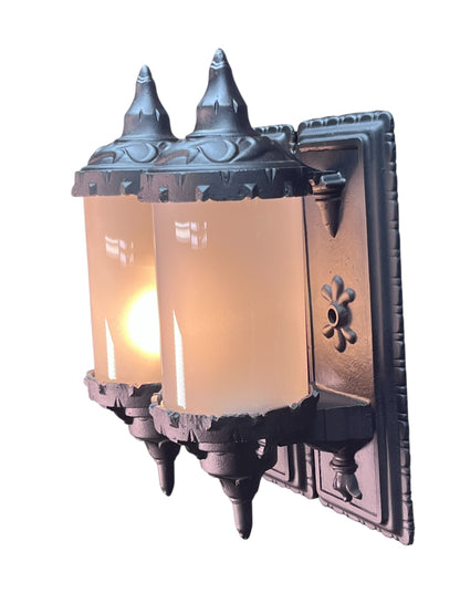 Pair Exterior Lights with Glass Cylinder Shades #2551