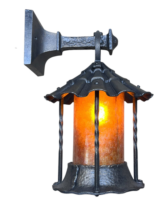 Spanish Revival Outdoor Wall Lantern with Original Glass, Bronze Paint #2559