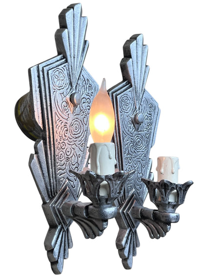 Art Deco Silver and black Sconces