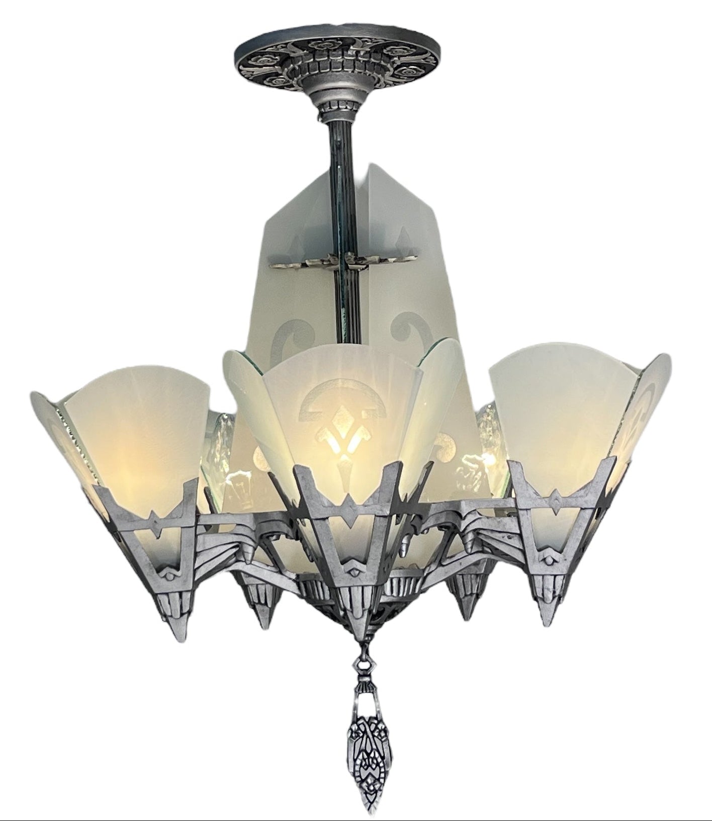 Art Deco Chandelier with Flat Panels of Glass