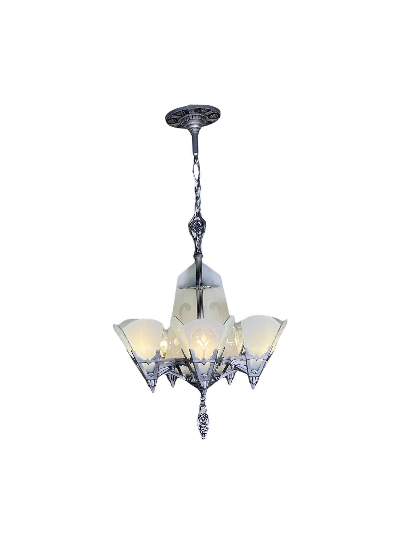 Art Deco Flat Glass Panel Chandelier for Tall Ceilings #2580