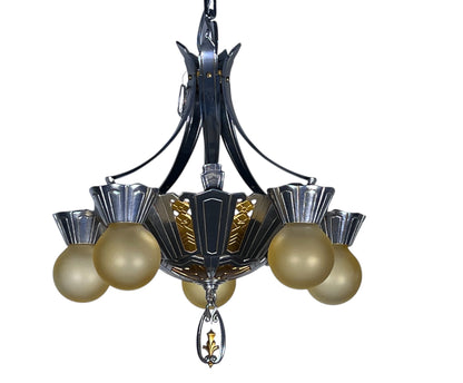 gold and silver art deco chandelier